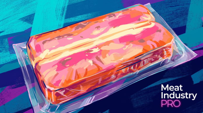 Инновационная упаковка для мяса на основе технологии TWQ — футуристическая вакуумная упаковка с мясом в стилизованном изображении