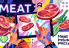 Кампания AHDB Let’s Eat Balanced: рост намерения покупки среди поколения Z Кампания AHDB Let's Eat Balanced: рост намерения покупки среди поколения Z — яркая цифровая иллюстрация в стиле поп-арт: руки с планшетом и смартфоном, стейки на сковороде и в воздухе, неоновая надпись MEAT, огурец и декоративные элементы на разноцветном фоне с геометрическими фигурами, Meat Industry PRO