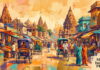 Мираторг открыл представительство в Индии Мираторг открыл представительство в Индии — живописная уличная сцена индийского города с храмами, рикшами, торговцами фруктами и местными жителями в национальных одеждах, иллюстрация Meat Industry PRO