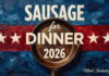 Пародия Sausage for Dinner 2026 в США обошла политическую рекламу Пародия Sausage for Dinner 2026 в США обошла политическую рекламу — живописная иллюстрация в манере густой масляной живописи: полосы синего и красного цвета наподобие флага США, крупные кремово-белые надписи «SAUSAGE», «DINNER» и «2026», рукописное слово «for» и две пары белых пятиконечных звёзд по бокам; в центре композиции тёмная бронзовая сковорода с деревянной ручкой; мазки переданы глубокими синими, алыми, бордовыми и золотистыми тонами, в правом нижнем углу рукописная надпись Meat Industry PRO