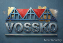 Птицепереработка Бразилии получает 712 миллионов реалов от Vossko Птицепереработка Бразилии получает 712 миллионов реалов от Vossko — логотип компании Vossko выполнен объёмным 3D-шрифтом: толстые буквы в голубой и золотистой палитре с металлическим глянцем лежат на тёмно-синем кожаном фоне; над словом стилизованная крыша средневекового дома в голубых треугольных формах и красных скатах, украшенная золотистым листовым золотом, позади кровли видны растрёпанные золотые листья; справа внизу надпись Meat Industry PRO светлосерым шрифтом